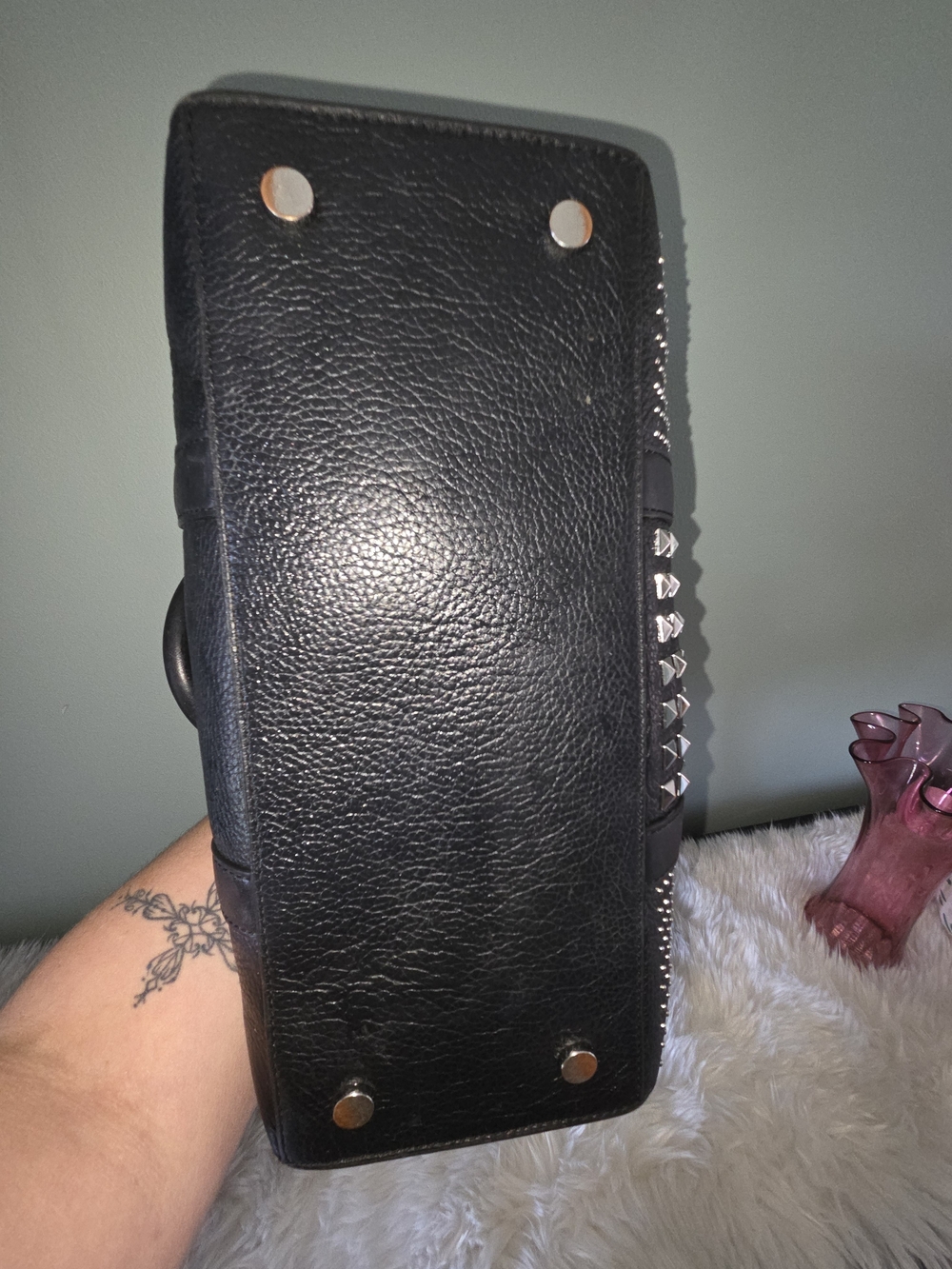 Michael Kors Black Studded Leather Tote Bag - Picture 2 of 7